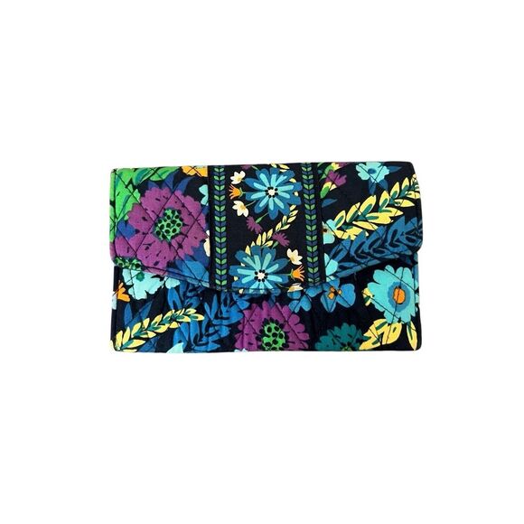 Vera Bradley Handbags - Vera Bradley Midnight Blues Floral Snap Closure Wallet With Zippered Compartment